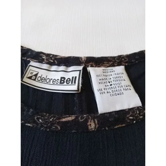 Delores Bell Vintage Black Lightweight Crinkled Fabric Maxi Dress Women's Medium - Picture 3 of 12